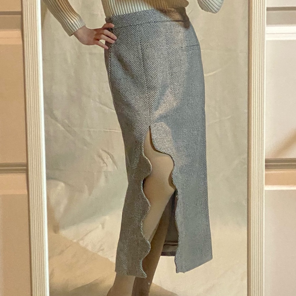 Brown Straight Skirt with Wave Side Slit from Commense